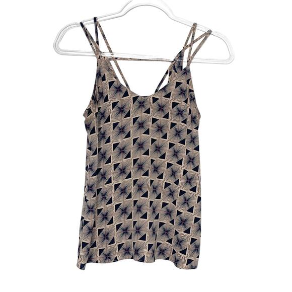 TROUVE Abstract Geometric Tank Blouse V-Neck Strappy Navy Blue Beige Size XS - Picture 6 of 6